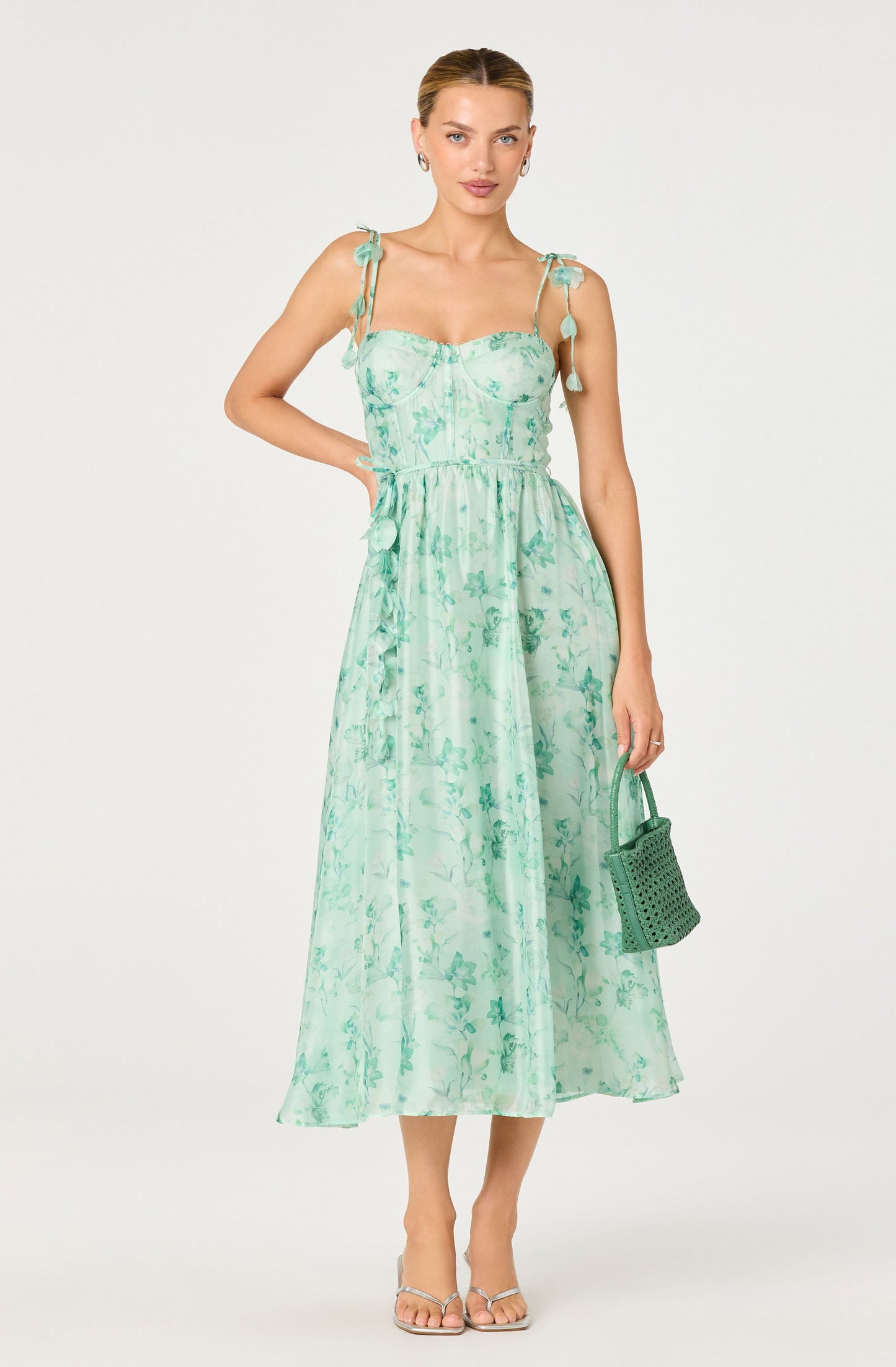 Halcyon Floral 3D Flower Appliqué Midi Dress