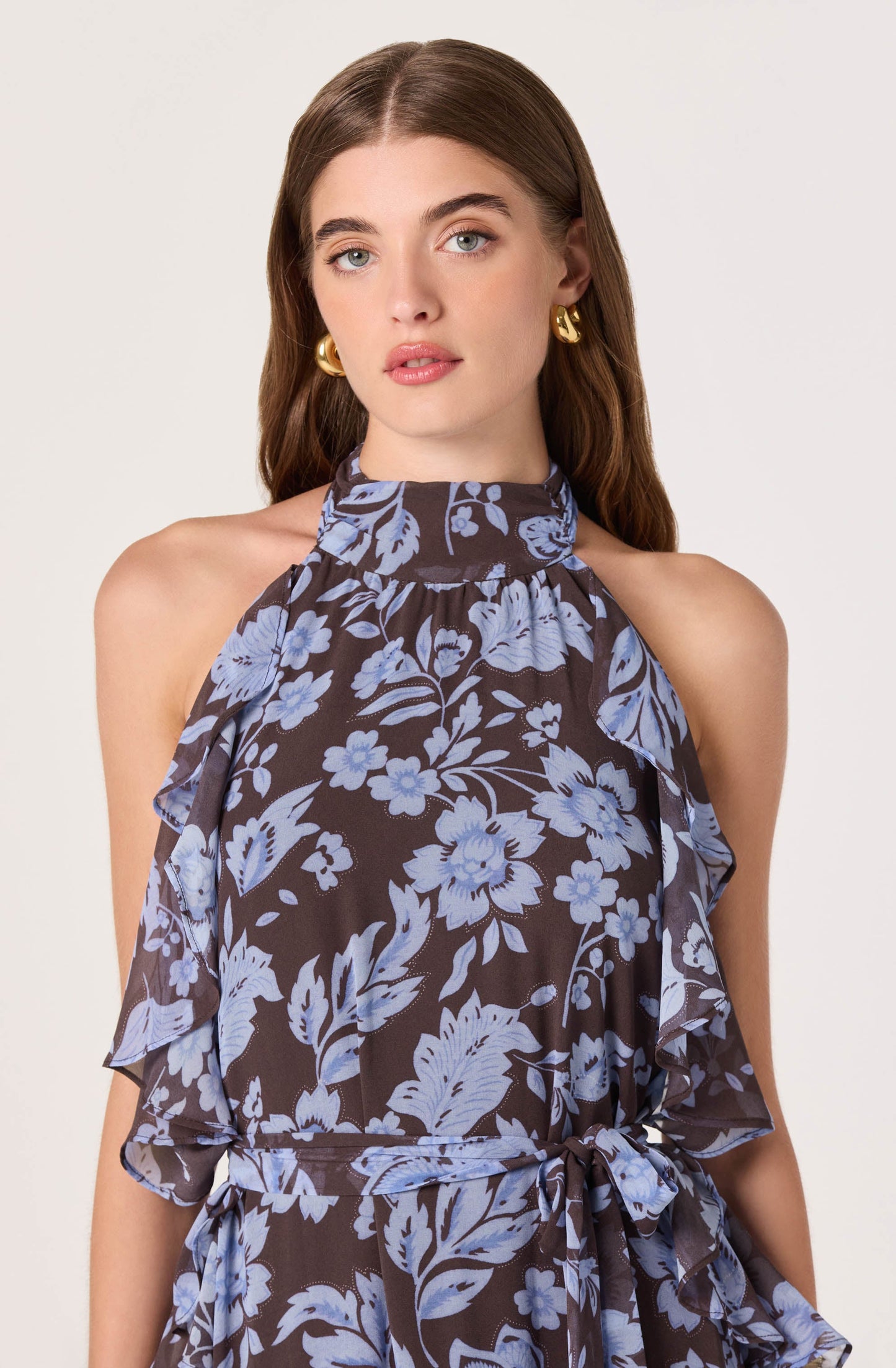 Lae High-Neck Ruffle Maxi Dress