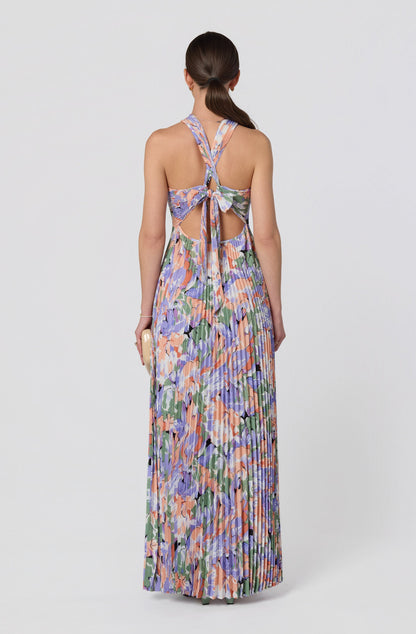 Samantha Floral Halter Pleated Gown