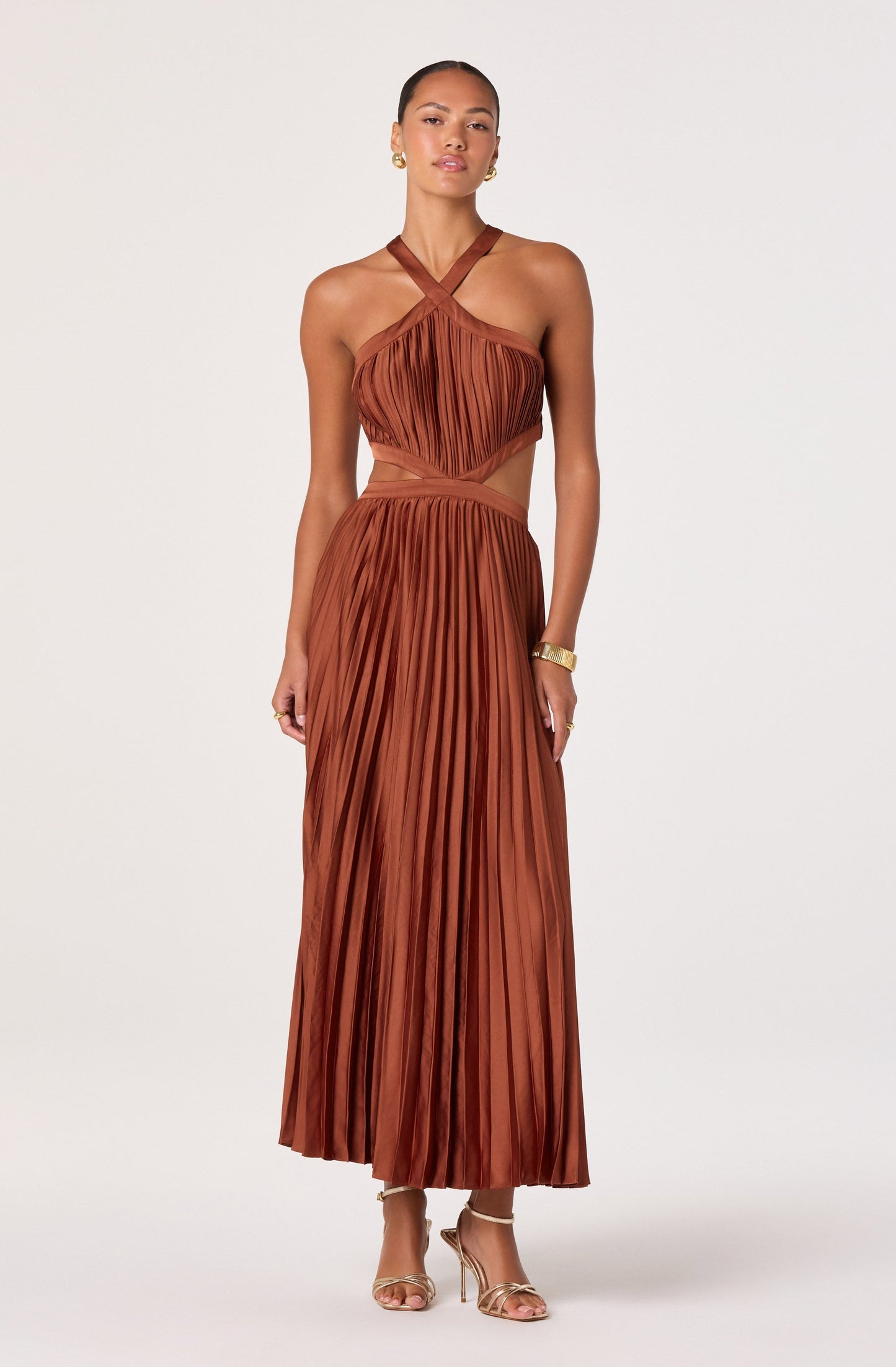 Vera Cutout High-Neck Satin Maxi Dress