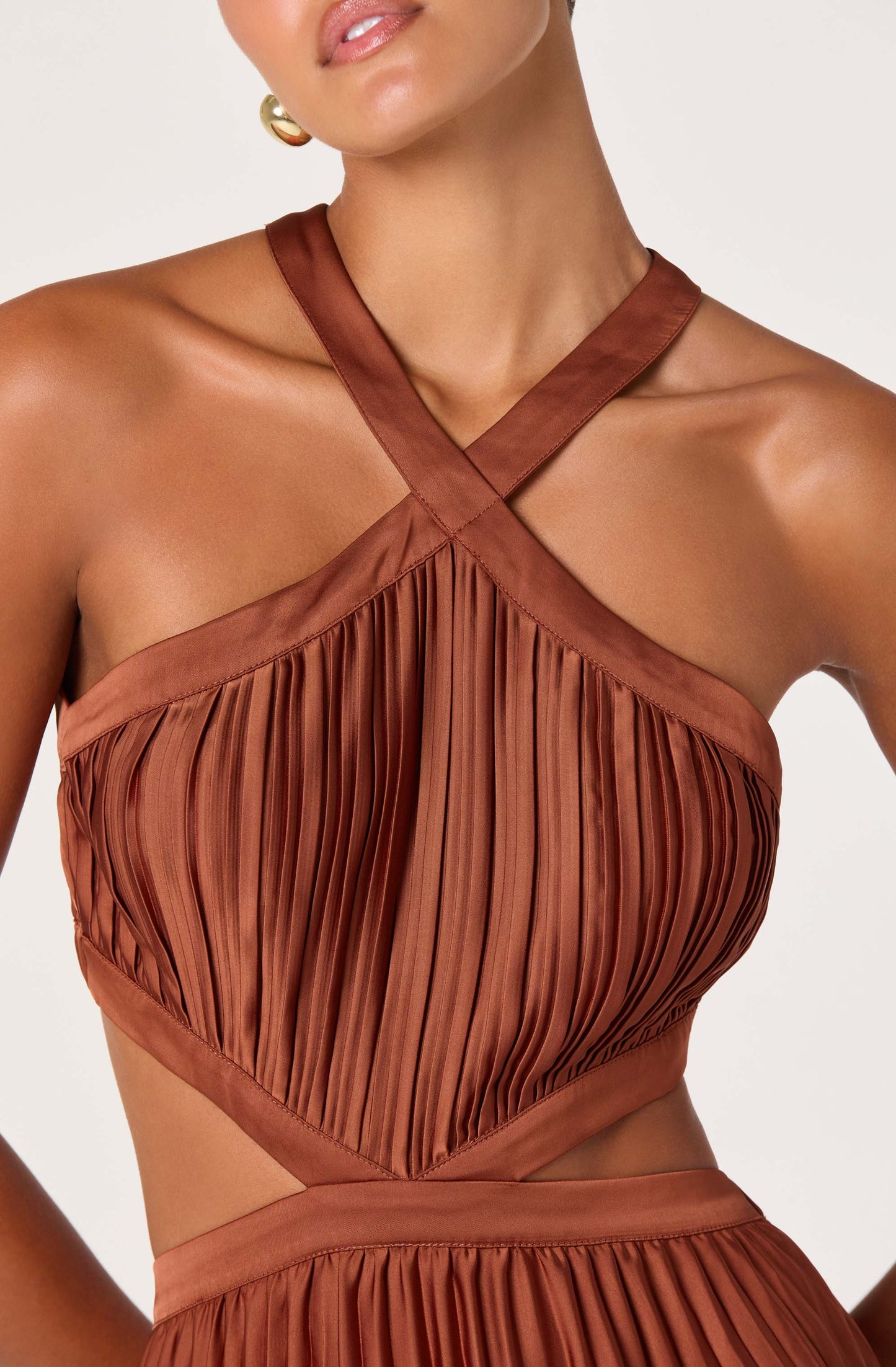 Vera Cutout High-Neck Satin Maxi Dress