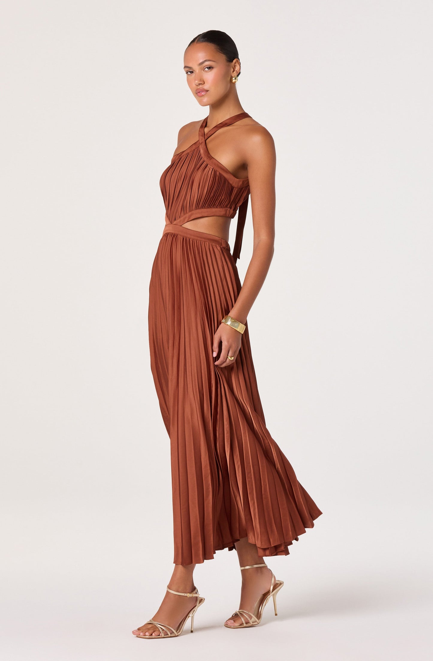 Vera Cutout High-Neck Satin Maxi Dress