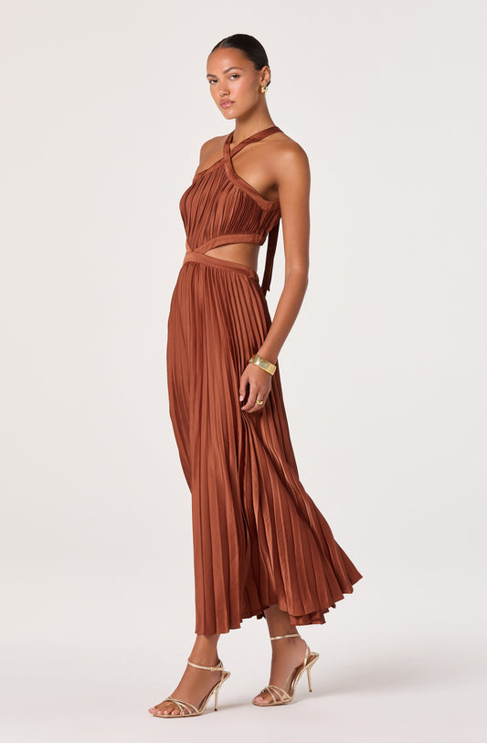 Vera Cutout High-Neck Satin Maxi Dress