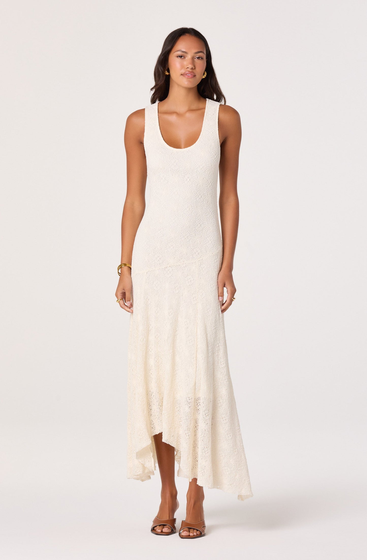 Freida Lace Knit Asymmetric Midi Dress