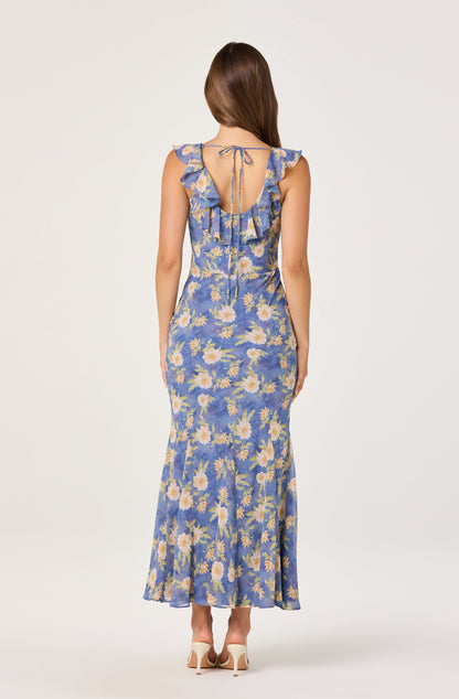 Caroletta Ruffle-Neck Chiffon Maxi Dress