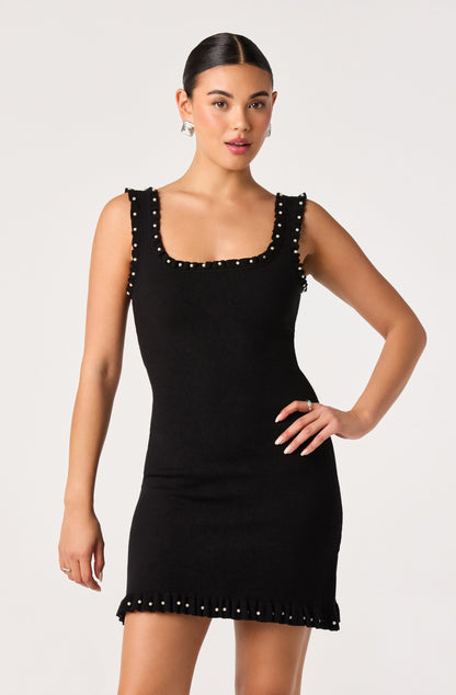 Nya Pearl-Trim Knit Mini Dress