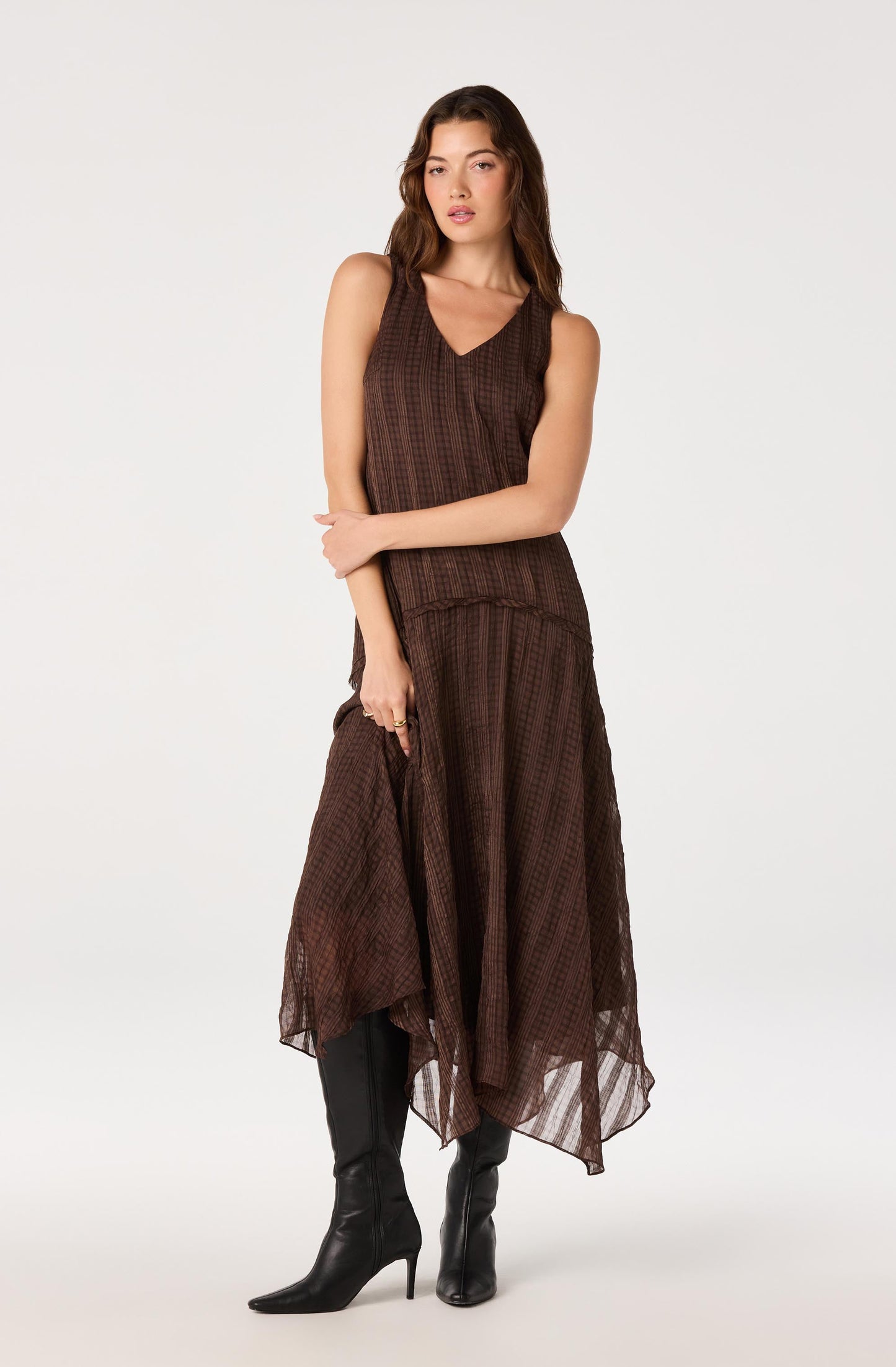 Halo Plaid Crinkle Maxi Dress