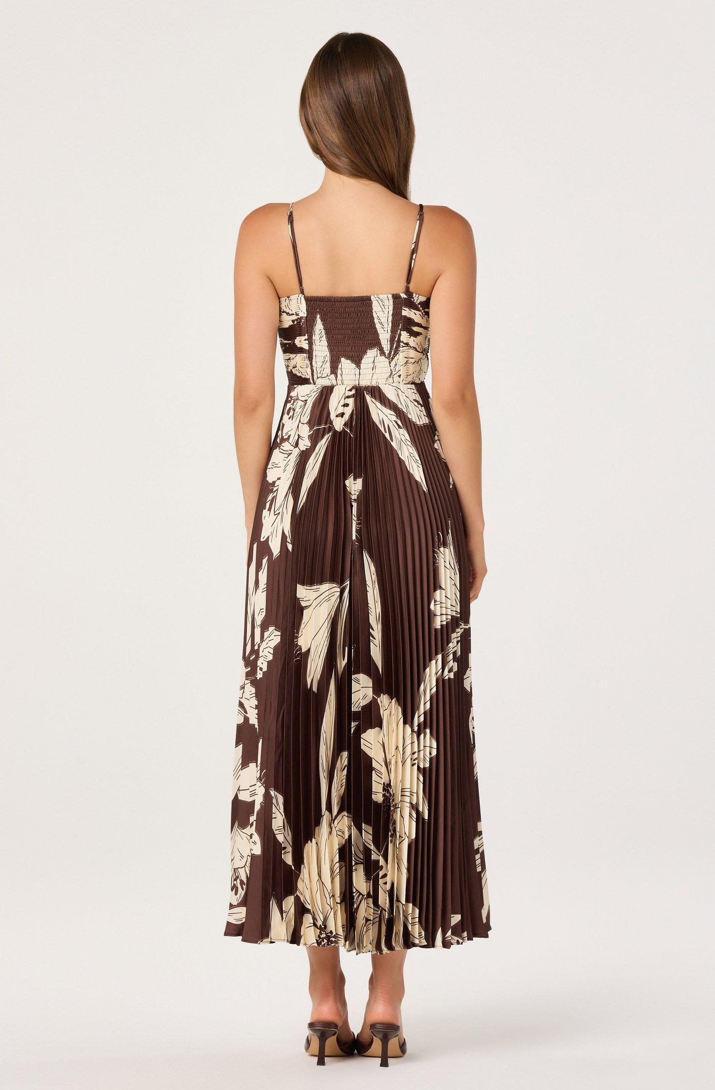 Clea Pleated Satin V-Neck Maxi Dress