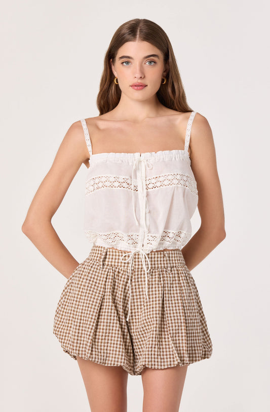 Margeen Gingham Bubble Hem High-Rise Shorts