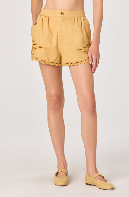 Joellyn Embroidered Cutwork Linen Shorts