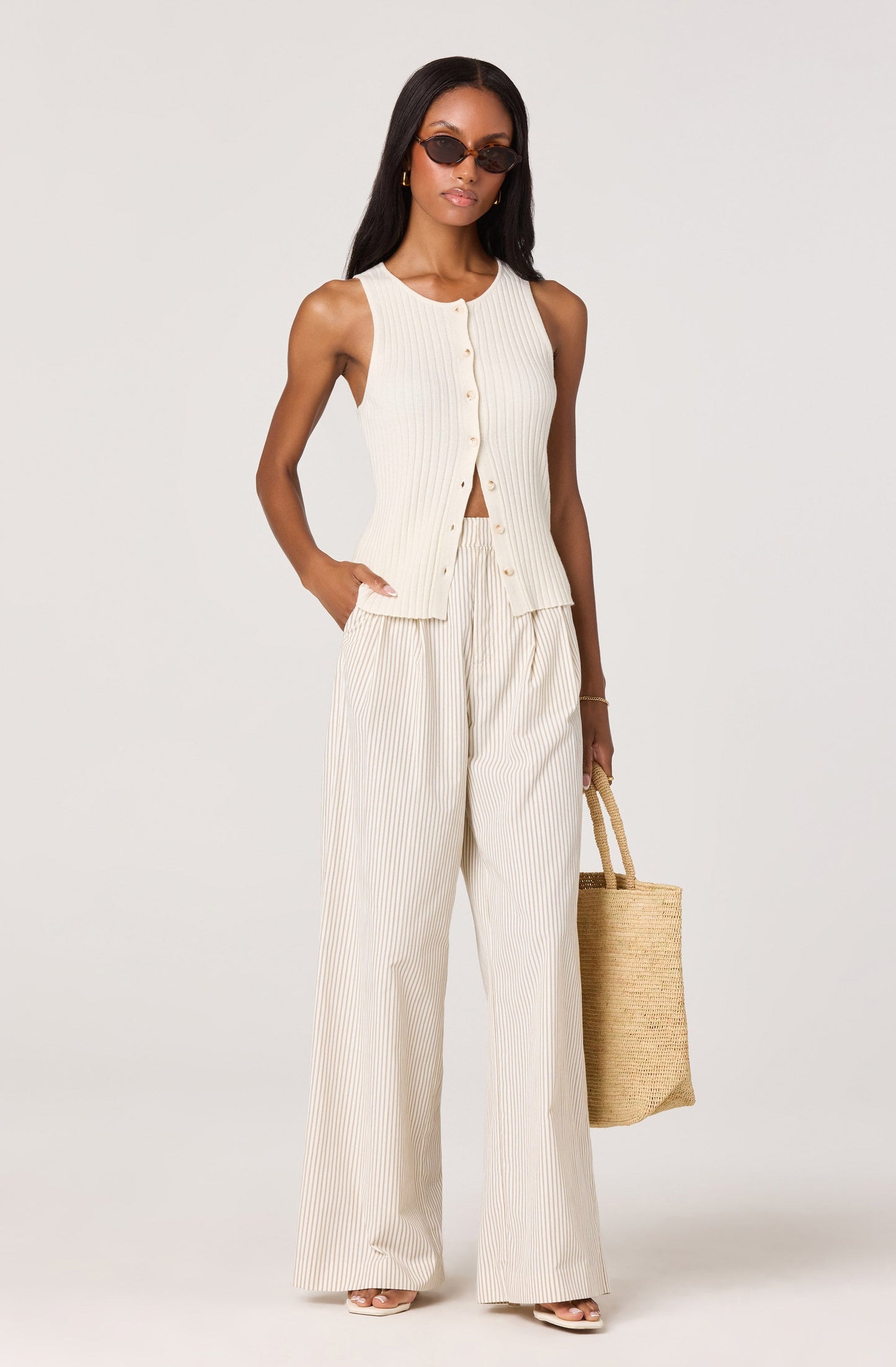 Neha Striped High-Rise Wide Leg Pants