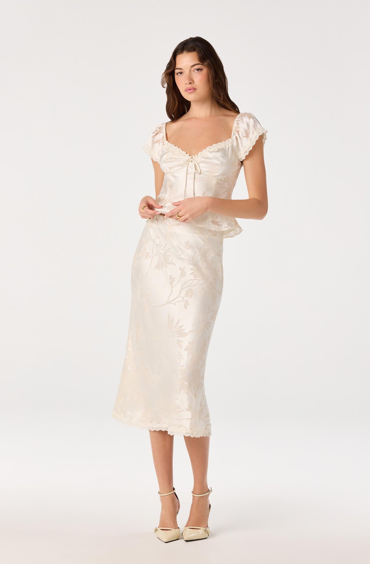 Windey Floral Burnout Satin Midi Skirt