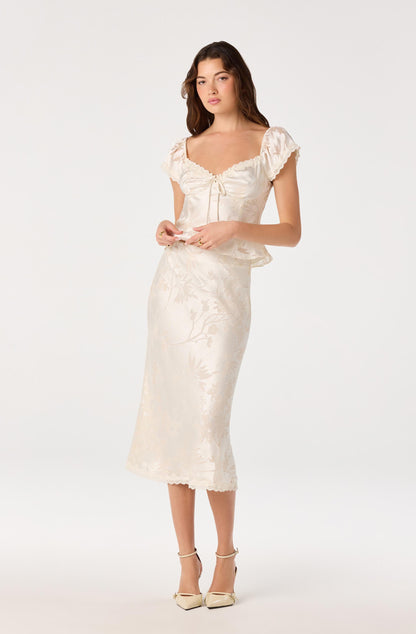 Windey Floral Burnout Satin Midi Skirt