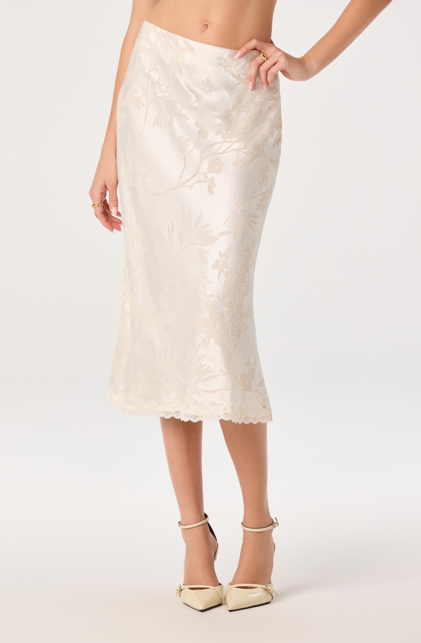 Windey Floral Burnout Satin Midi Skirt