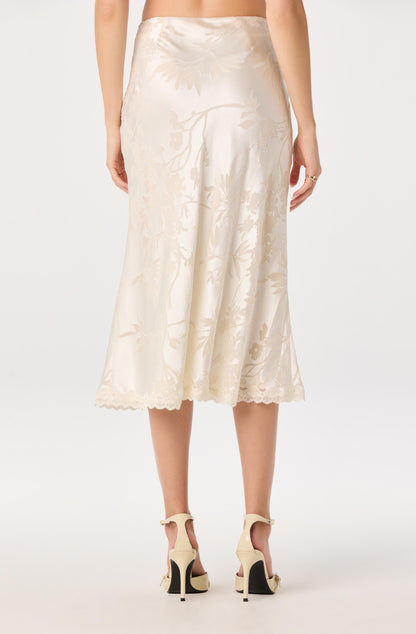 Windey Floral Burnout Satin Midi Skirt