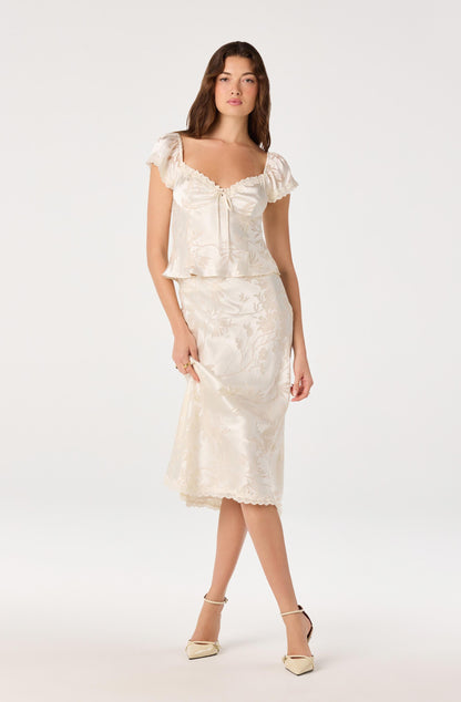 Windey Floral Burnout Satin Midi Skirt