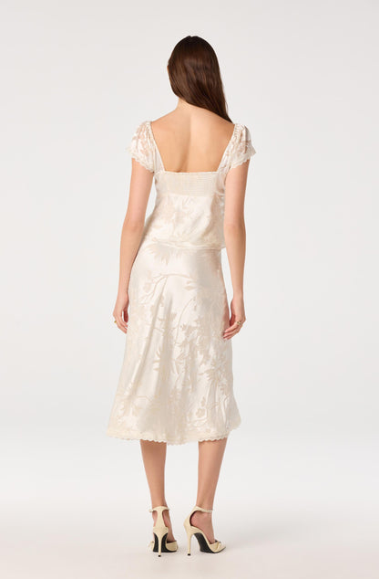 Windey Floral Burnout Satin Midi Skirt