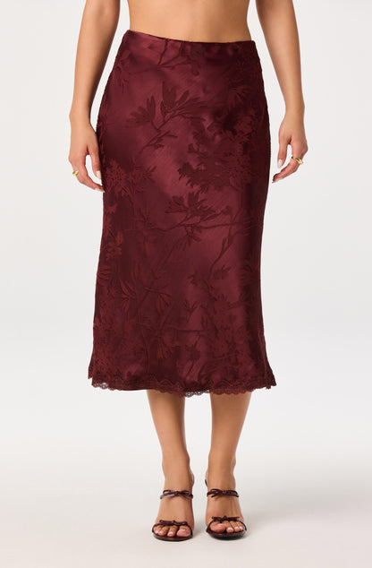Windey Floral Burnout Satin Midi Skirt