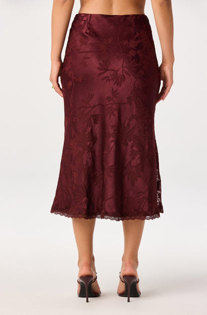 Windey Floral Burnout Satin Midi Skirt