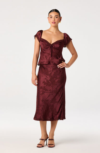 Windey Floral Burnout Satin Midi Skirt