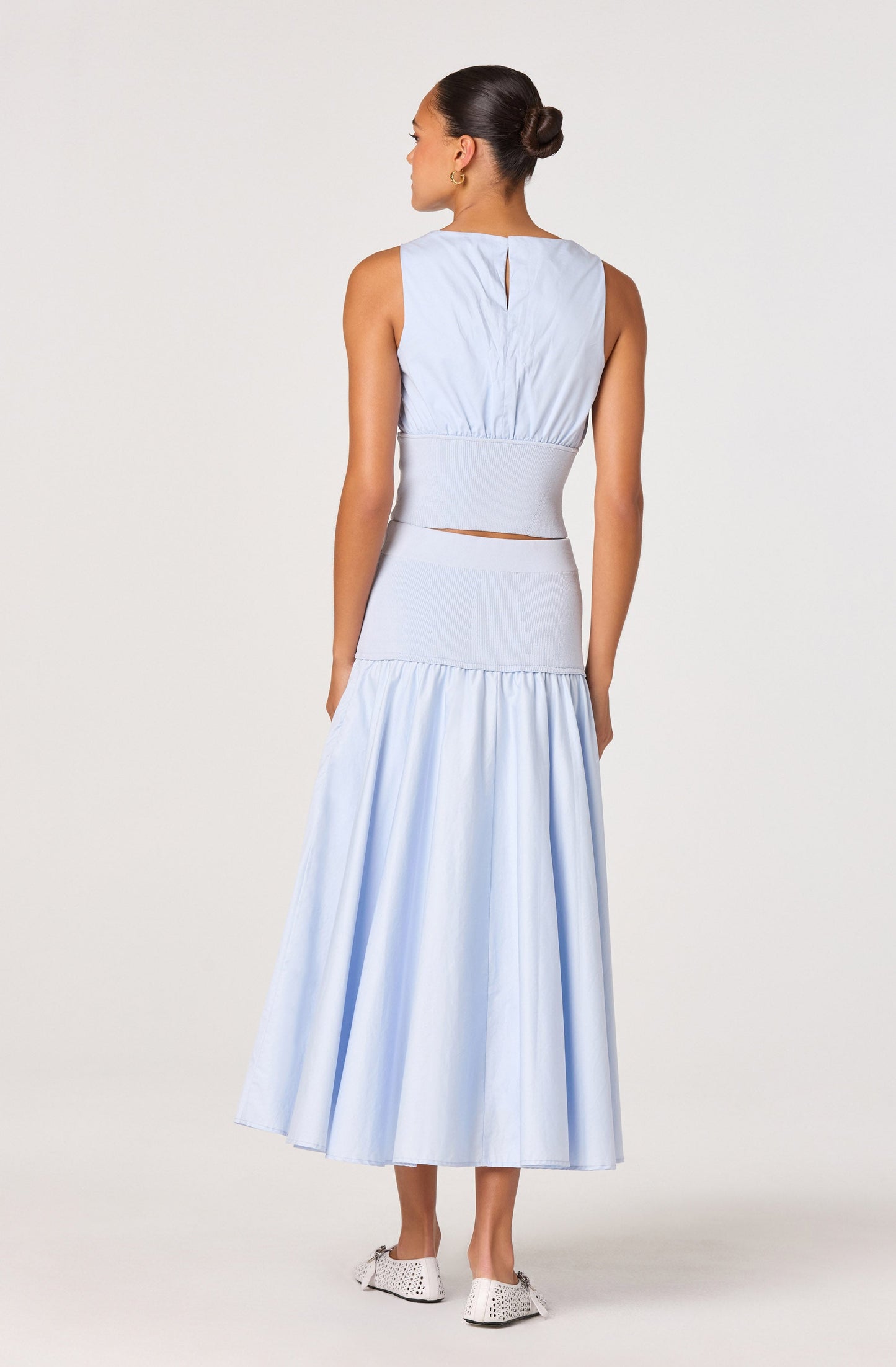 Thesan Mixed Media Drop-Waist Midi Skirt