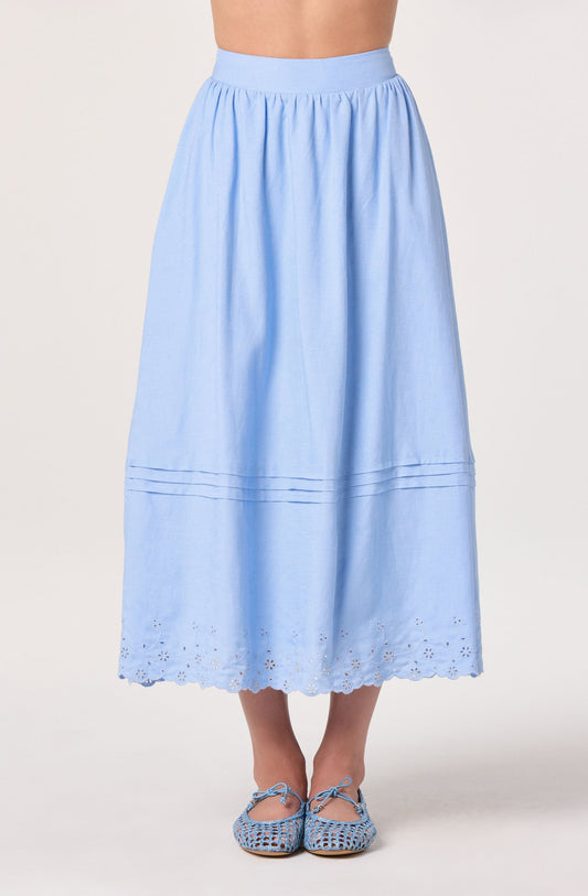 Shelly Eyelet Hem Linen Midi Skirt