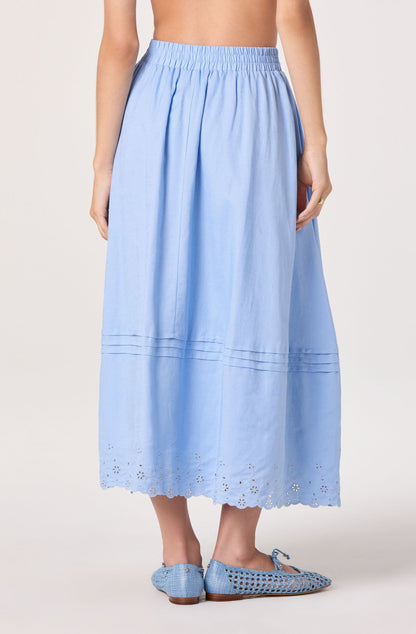 Shelly Eyelet Hem Linen Midi Skirt