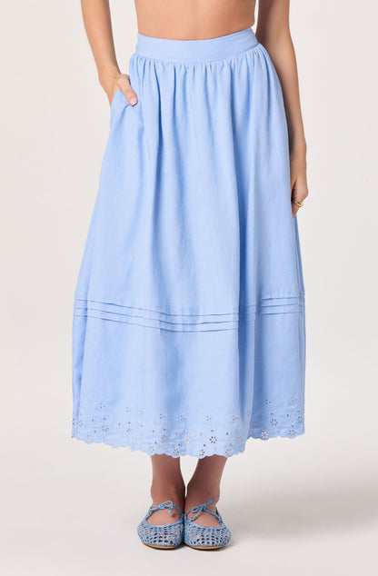 Shelly Eyelet Hem Linen Midi Skirt