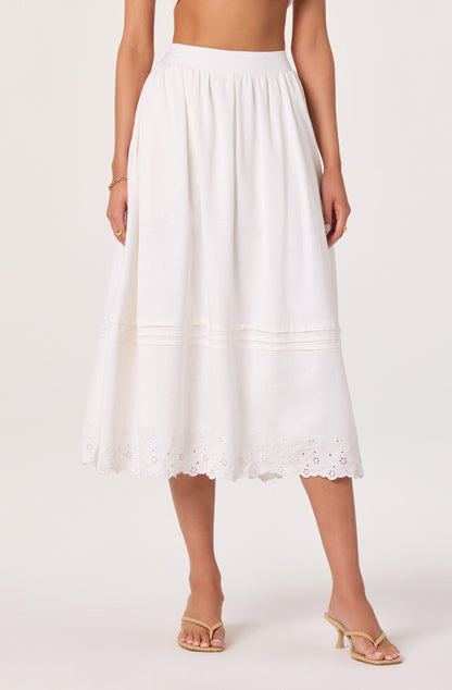 Shelly Eyelet Hem Linen Midi Skirt