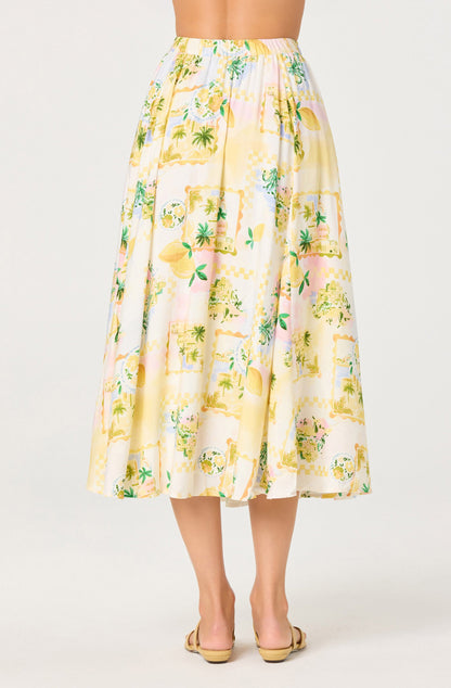 Kaleigh Paradise Print Gathered Midi Skirt