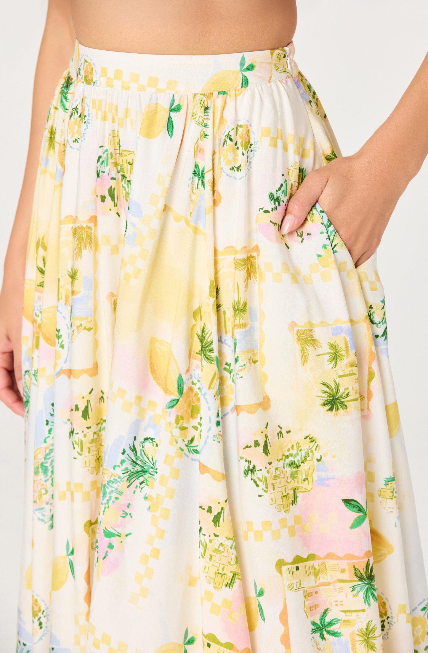 Kaleigh Paradise Print Gathered Midi Skirt