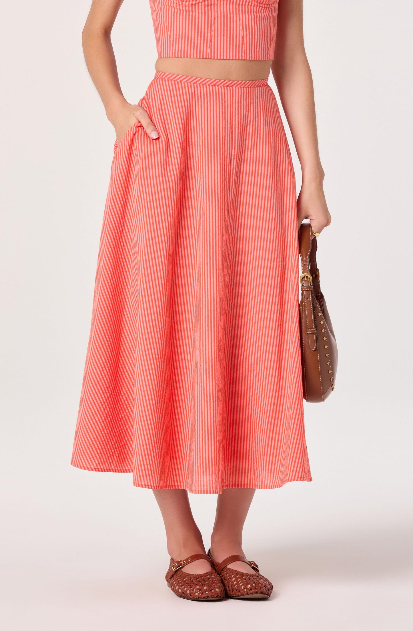 Myria Print Linen A-Line Midi Skirt
