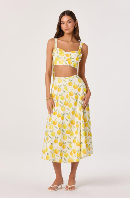 Myria Print Linen A-Line Midi Skirt