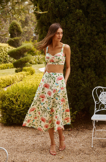 Myria Print Linen A-Line Midi Skirt
