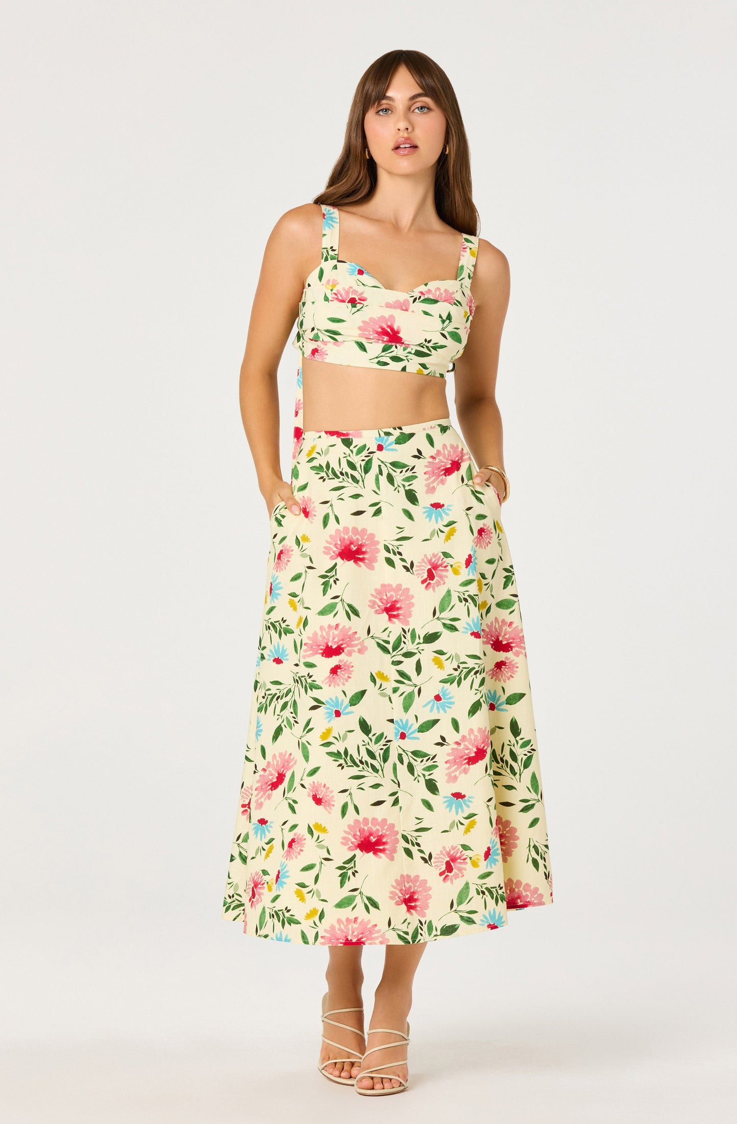 Myria Print Linen A-Line Midi Skirt