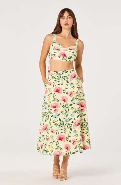 Myria Print Linen A-Line Midi Skirt