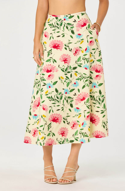 Myria Print Linen A-Line Midi Skirt