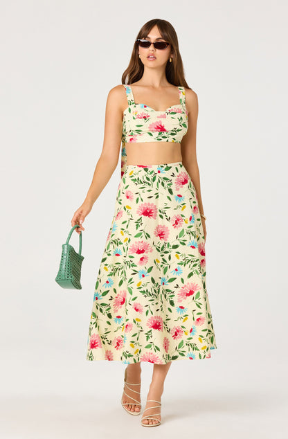 Myria Print Linen A-Line Midi Skirt