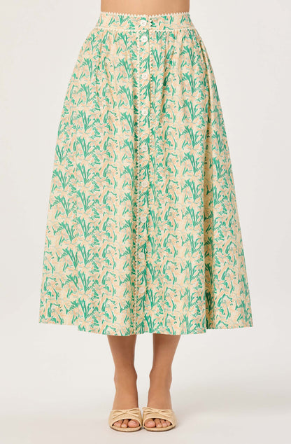 Keesha Button-Front Floral Midi Skirt