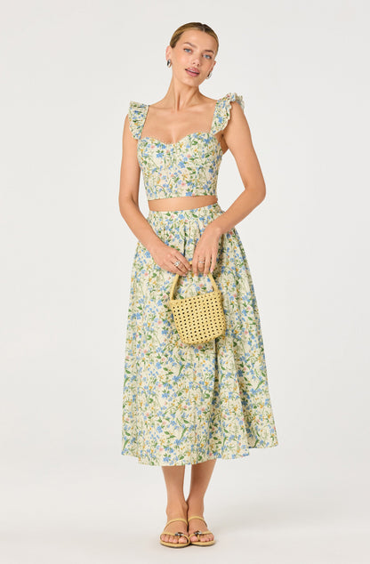Wylda Floral Gathered A-Line Midi Skirt