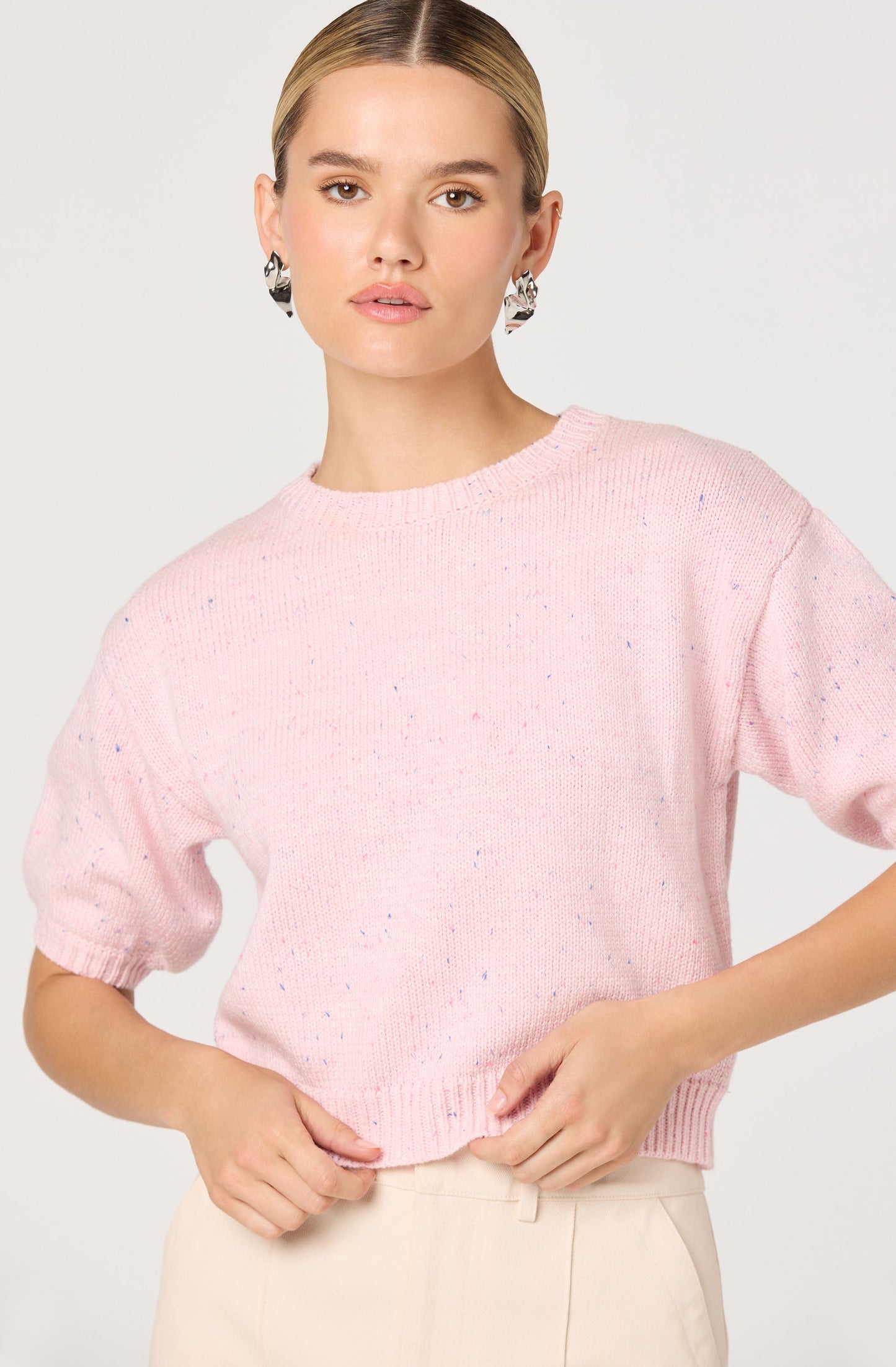 Colette Flecked Knit Short Sleeve Sweater