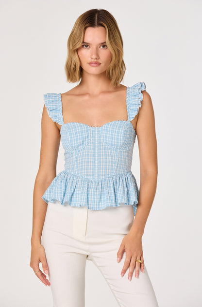 Baylin Eyelet Corset Peplum Top