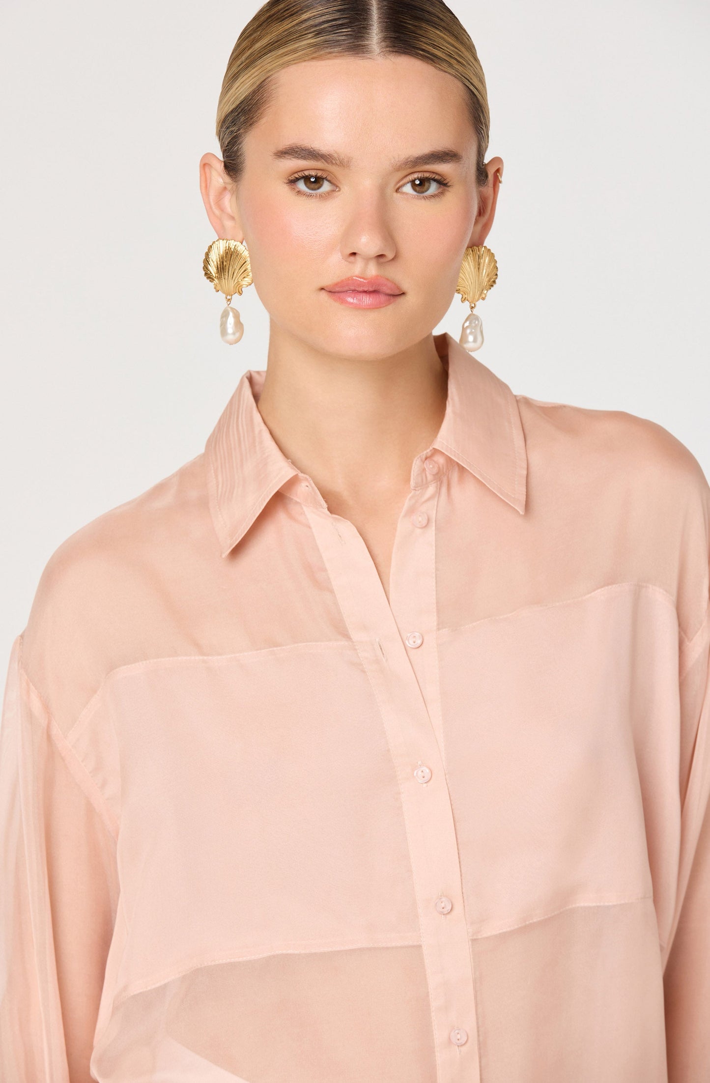 Evie Sheer Collared Button-Front Top