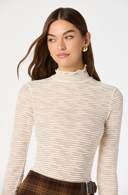 Kyra Long Sleeve Sheer Mock Neck Top