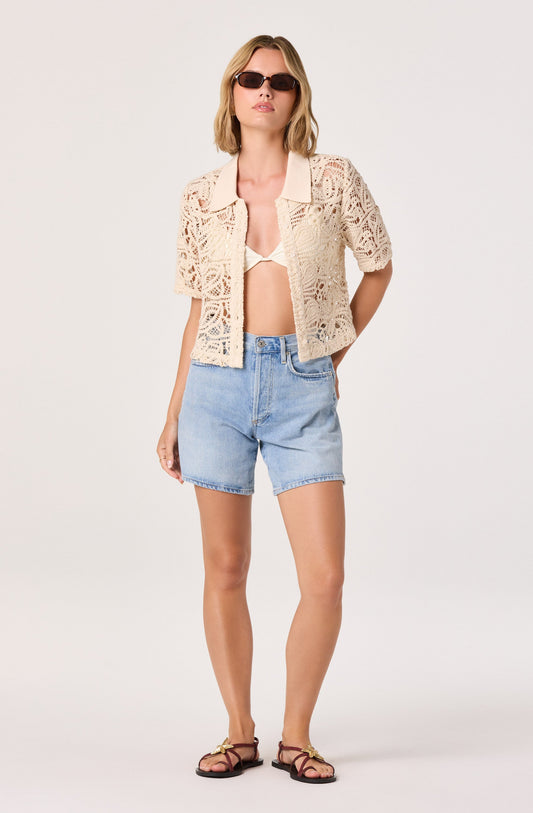 Loren Crochet Cropped Button-Up Shirt