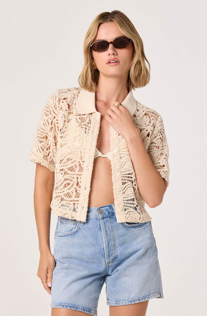 Loren Crochet Cropped Button-Up Shirt