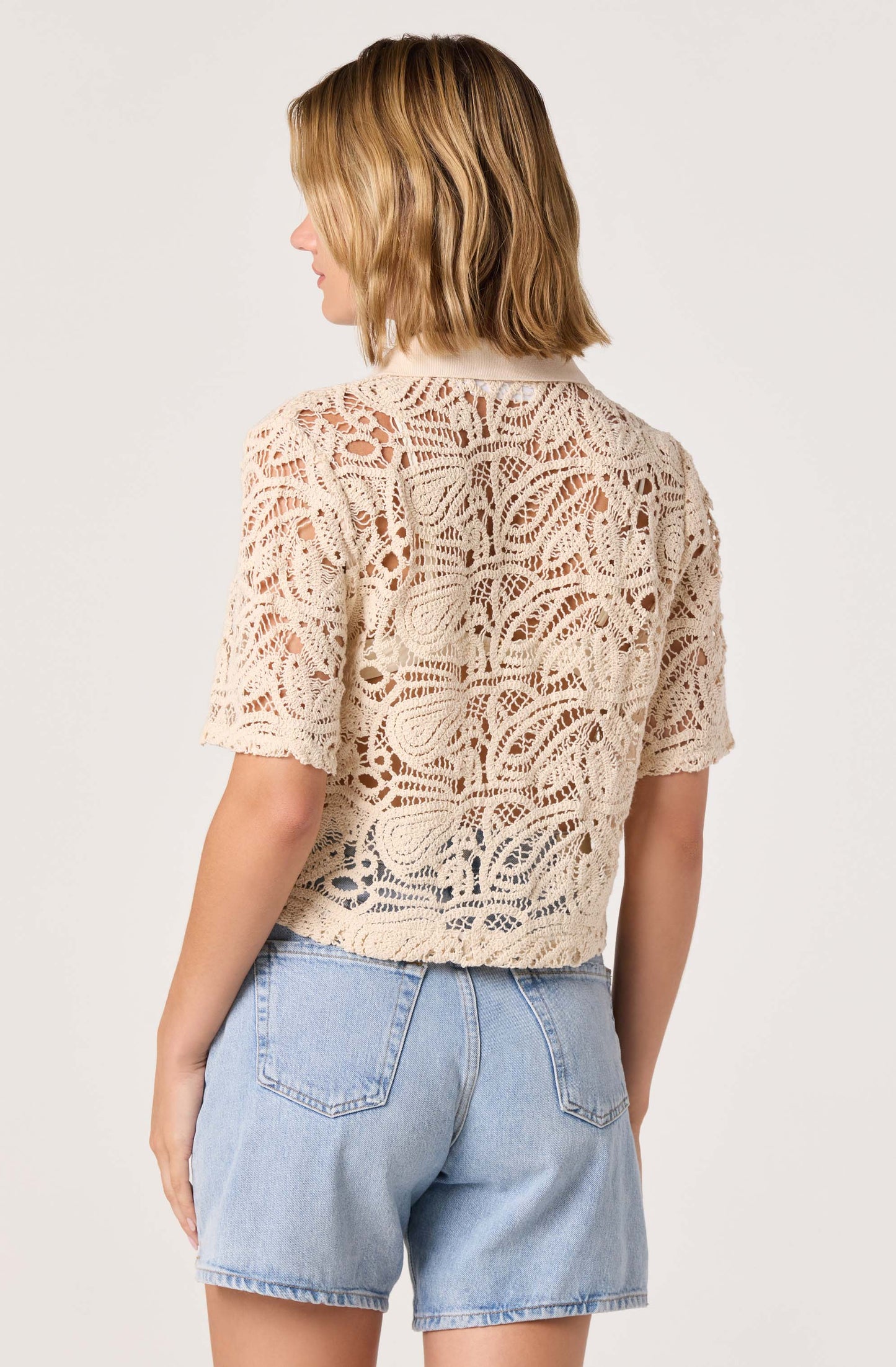 Loren Crochet Cropped Button-Up Shirt