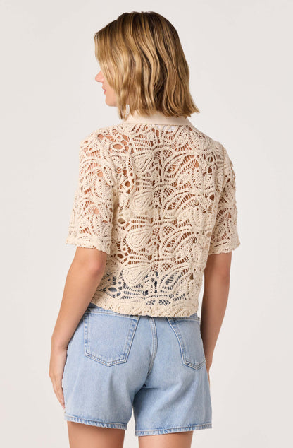 Loren Crochet Cropped Button-Up Shirt