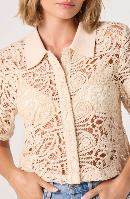 Loren Crochet Cropped Button-Up Shirt