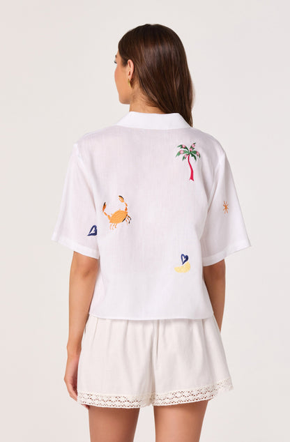 Vesa Embroidered Linen Button-Up Top